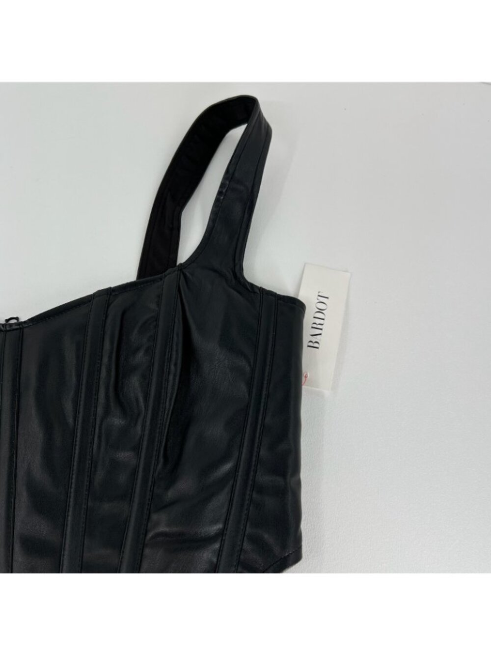 Bardot Faux Leather Corset Bustier Top Women 4 Boned Back Zip Cropped Cami Black - Picture 5 of 13